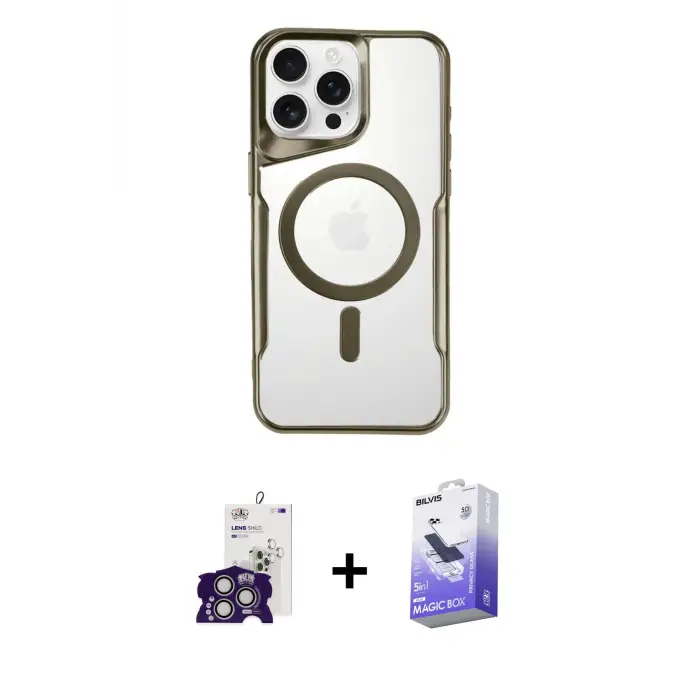 ieg™ iPhone 16 Pro Max Kılıf Yadigar Klasik Özel Seri - Siyah Bilvis 5in1 5D Magic Hayalet Cam Ekran Koruyucu + Bilvis Titan Kamera Lens - GS