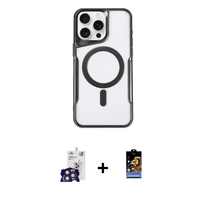 ieg™ iPhone 16 Pro Max Kılıf Yadigar Klasik Özel Seri - Siyah Buffer Hayalet Cam Ekran Koruyucu + Bilvis Titan Kamera Lens - TMGI