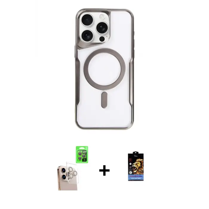 ieg™ iPhone 16 Pro Max Kılıf Yadigar Klasik Özel Seri - Siyah Buffer Hayalet Cam Ekran Koruyucu + Raze Metal Kamera Lens - NLGY