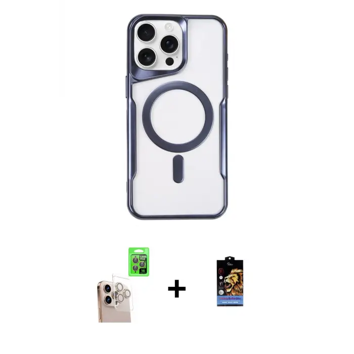 ieg™ iPhone 16 Pro Max Kılıf Yadigar Klasik Özel Seri - Siyah Buffer Hayalet Cam Ekran Koruyucu + Raze Metal Kamera Lens - NLGY