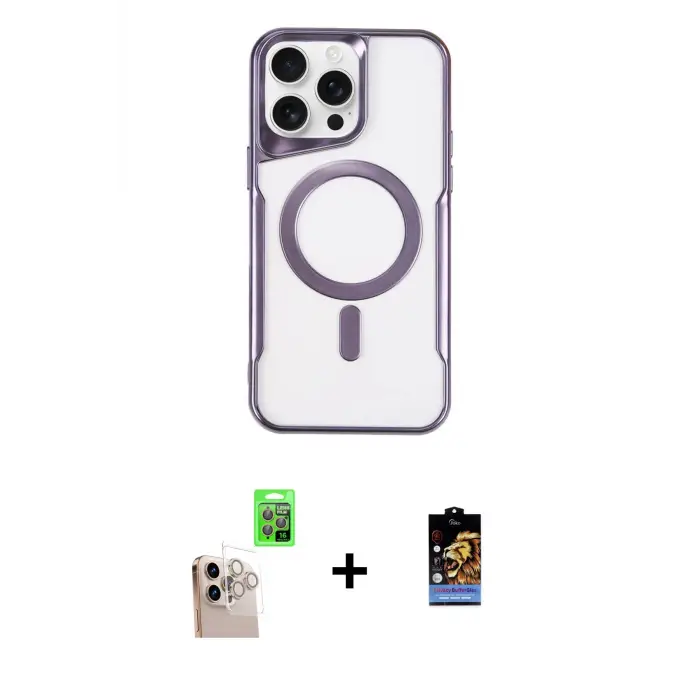 ieg™ iPhone 16 Pro Max Kılıf Yadigar Klasik Özel Seri - Siyah Buffer Hayalet Cam Ekran Koruyucu + Raze Metal Kamera Lens - NLGY