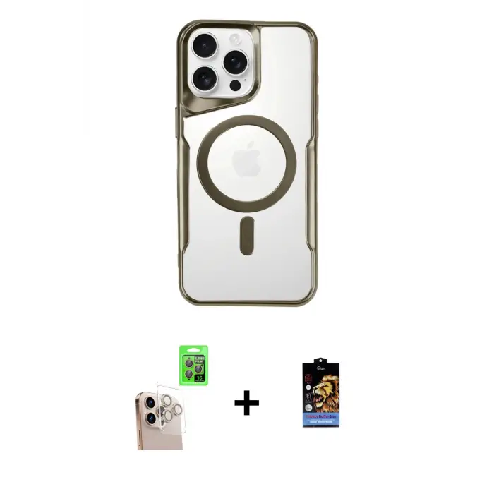 ieg™ iPhone 16 Pro Max Kılıf Yadigar Klasik Özel Seri - Siyah Buffer Hayalet Cam Ekran Koruyucu + Raze Metal Kamera Lens - NLGY