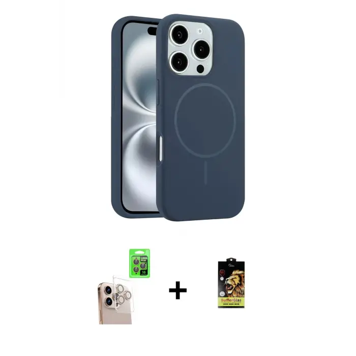 ieg™ iPhone 16 Pro Max Kılıf Yankı Form Serisi - Siyah Buffer Cam Ekran Koruyucu + Raze Metal Kamera Lens - NLGY
