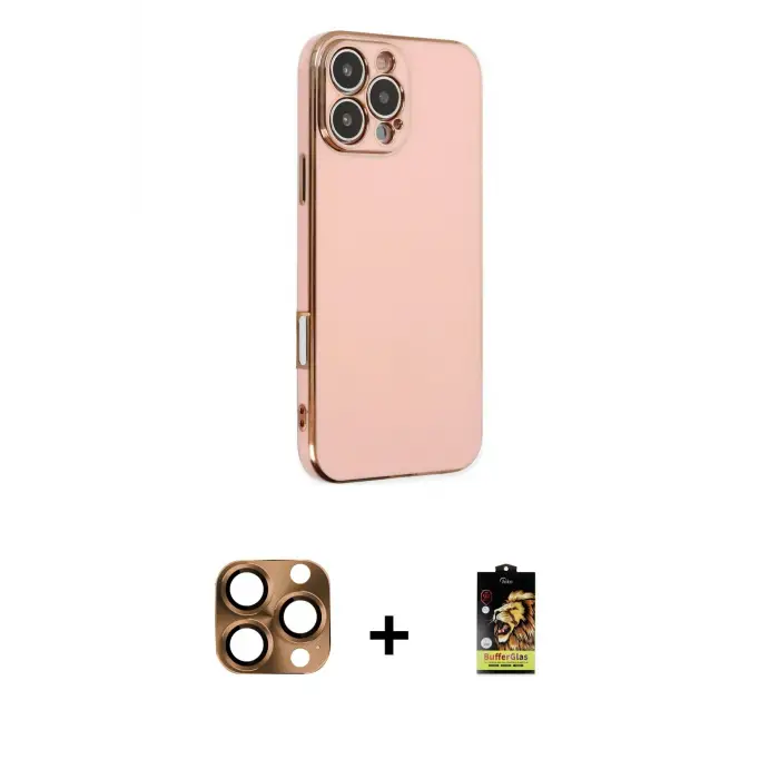 ieg™ iPhone 16 Pro Max Kılıf Yankı Serisi - Siyah Buffer Cam Ekran Koruyucu + Pers Alüminyum Kamera Lens - CLTM