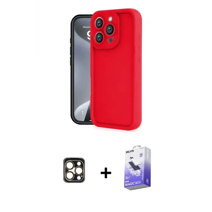 ieg™ iPhone 16 Pro Max Kılıf Yankı Yansıma Özel Seri - Siyah Bilvis 5in1 5D Magic Hayalet Cam Ekran Koruyucu + PVD Metal Kamera Lens - GD
