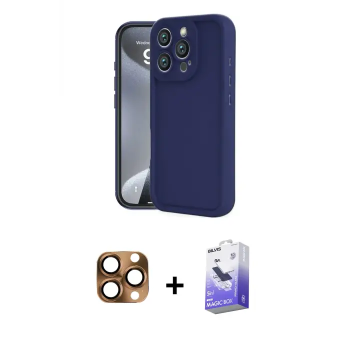 ieg™ iPhone 16 Pro Max Kılıf Yankı Yansıma Özel Seri - Siyah Bilvis 5in1 5D Magic Hayalet Cam Ekran Koruyucu + Pers Alüminyum Kamera Lens - CLTM