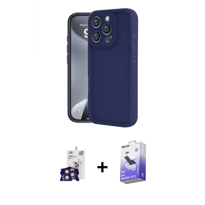 ieg™ iPhone 16 Pro Max Kılıf Yankı Yansıma Özel Seri - Siyah Bilvis 5in1 5D Magic Hayalet Cam Ekran Koruyucu + Bilvis Titan Kamera Lens - TMGI