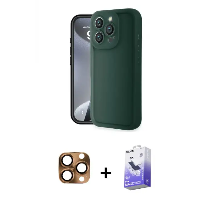 ieg™ iPhone 16 Pro Max Kılıf Yankı Yansıma Özel Seri - Siyah Bilvis 5in1 5D Magic Hayalet Cam Ekran Koruyucu + Pers Alüminyum Kamera Lens - CLTM