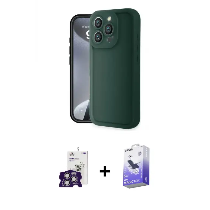 ieg™ iPhone 16 Pro Max Kılıf Yankı Yansıma Özel Seri - Siyah Bilvis 5in1 5D Magic Hayalet Cam Ekran Koruyucu + Bilvis Titan Kamera Lens - GS