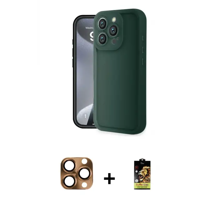 ieg™ iPhone 16 Pro Max Kılıf Yankı Yansıma Özel Seri - Siyah Buffer Cam Ekran Koruyucu + Pers Alüminyum Kamera Lens - CLTM