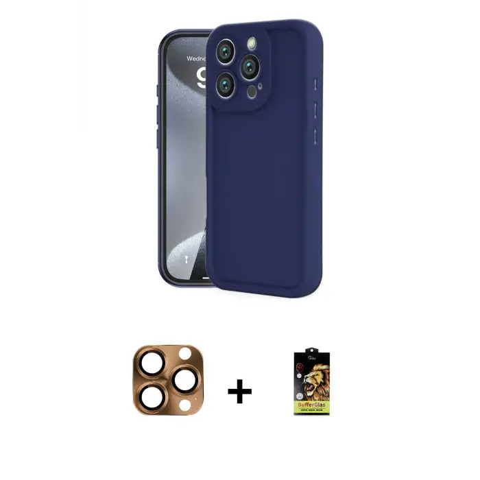 ieg™ iPhone 16 Pro Max Kılıf Yankı Yansıma Özel Seri - Siyah Buffer Cam Ekran Koruyucu + Pers Alüminyum Kamera Lens - CLTM