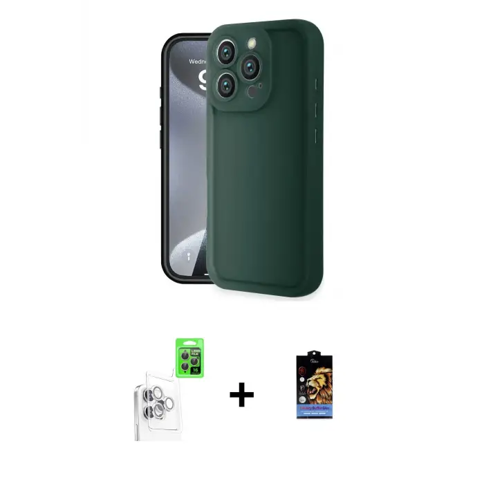 ieg™ iPhone 16 Pro Max Kılıf Yankı Yansıma Özel Seri - Siyah Buffer Hayalet Cam Ekran Koruyucu + Raze Metal Kamera Lens - BZ
