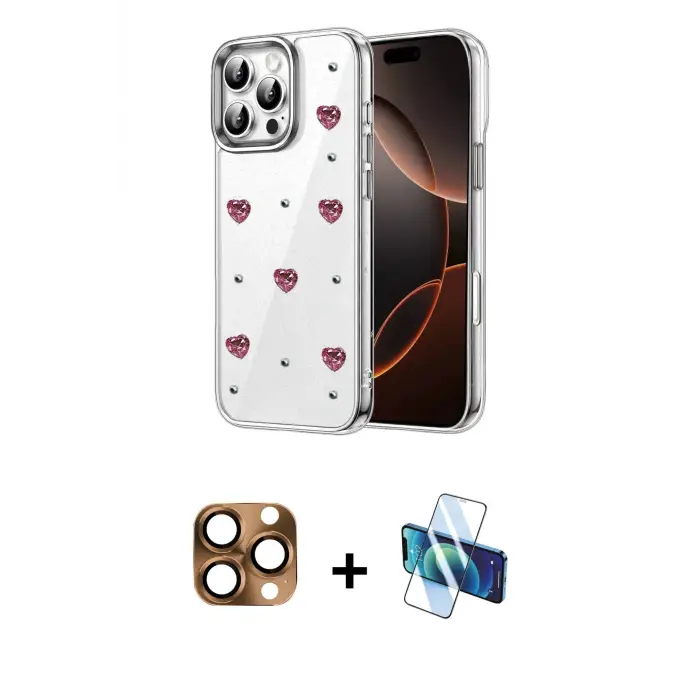 ieg™ iPhone 16 Pro Max Kılıf Yörünge Form - Siyah 3D Antistatik Seramik Nano Ekran Koruyucu + Pers Alüminyum Kamera Lens - CLTM