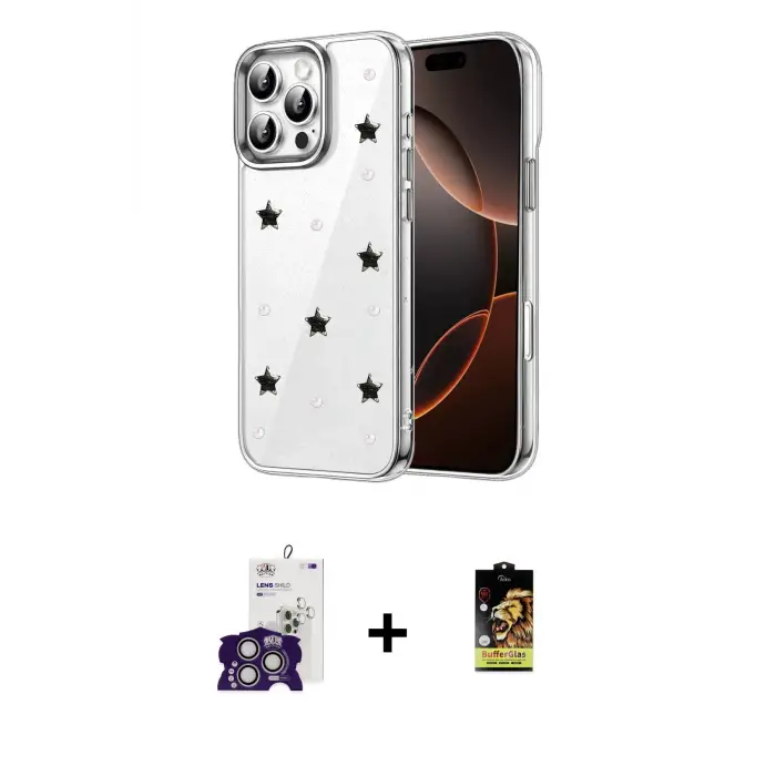 ieg™ iPhone 16 Pro Max Kılıf Yörünge Form - Siyah Buffer Cam Ekran Koruyucu + Bilvis Titan Kamera Lens - GS