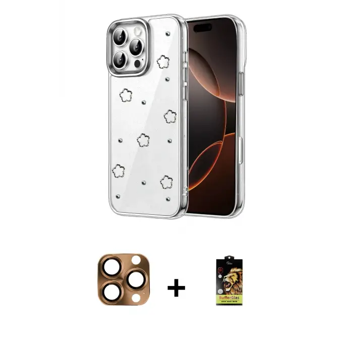 ieg™ iPhone 16 Pro Max Kılıf Yörünge Form - Siyah Buffer Cam Ekran Koruyucu + Pers Alüminyum Kamera Lens - CLTM