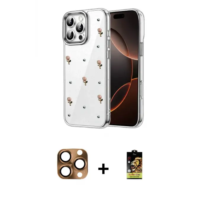 ieg™ iPhone 16 Pro Max Kılıf Yörünge Form - Siyah Buffer Cam Ekran Koruyucu + Pers Alüminyum Kamera Lens - CLTM
