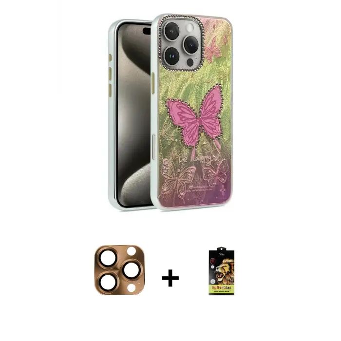ieg™ iPhone 16 Pro Max Kılıf Zirve Modern Prime - Siyah Buffer Cam Ekran Koruyucu + Pers Alüminyum Kamera Lens - CLTM