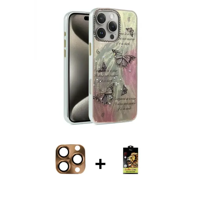 ieg™ iPhone 16 Pro Max Kılıf Zirve Modern Prime - Siyah Buffer Cam Ekran Koruyucu + Pers Alüminyum Kamera Lens - CLTM
