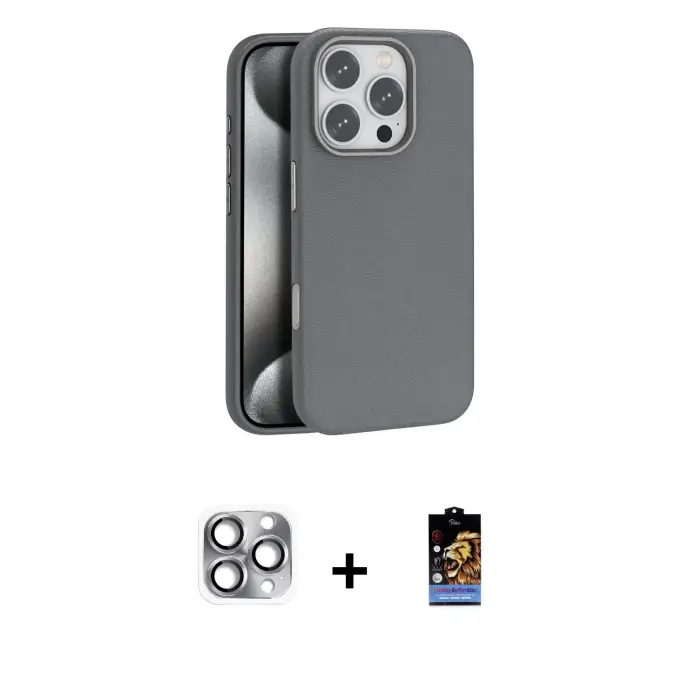 ieg™ iPhone 16 Pro Max Kılıf Zirve Modern Prime - Siyah Buffer Hayalet Cam Ekran Koruyucu + Pers Alüminyum Kamera Lens - GI