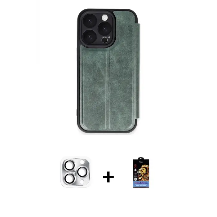 ieg™ iPhone 16 Pro Max Kılıf Zirve Yansıma Serisi - Siyah Buffer Hayalet Cam Ekran Koruyucu + Pers Alüminyum Kamera Lens - GS