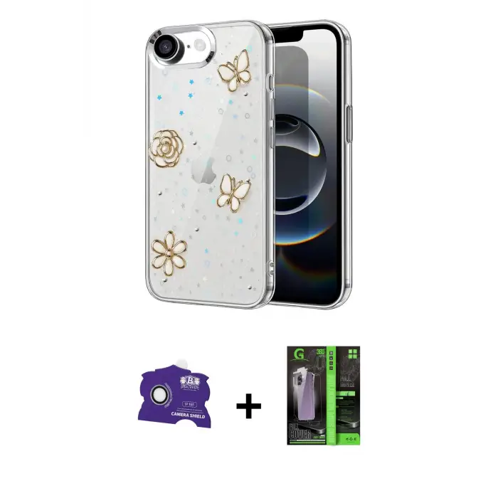 ieg™ iPhone 16E Kılıf Yörünge Form - Şeffaf 360 Full Body Arka Koruyucu + Bilvis Titan Kamera Lens - BZ