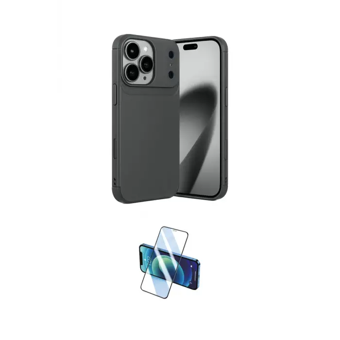 ieg™ iPhone 17 Pro Kılıf Eksen Form Prime - Siyah 3D Antistatik Cam Ekran Koruyucu
