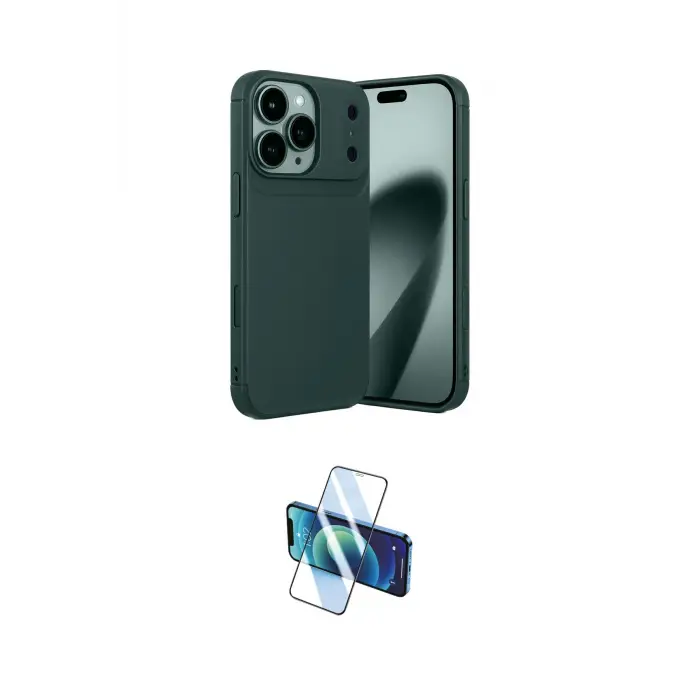 ieg™ iPhone 17 Pro Kılıf Eksen Form Prime - Siyah 3D Antistatik Cam Ekran Koruyucu