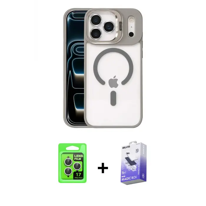 ieg™ iPhone 17 Pro Kılıf Yadigar Asil Koleksiyonu - Siyah Bilvis 5in1 5D Magic Hayalet Cam Ekran Koruyucu + Raze Metal Kamera Lens - GS