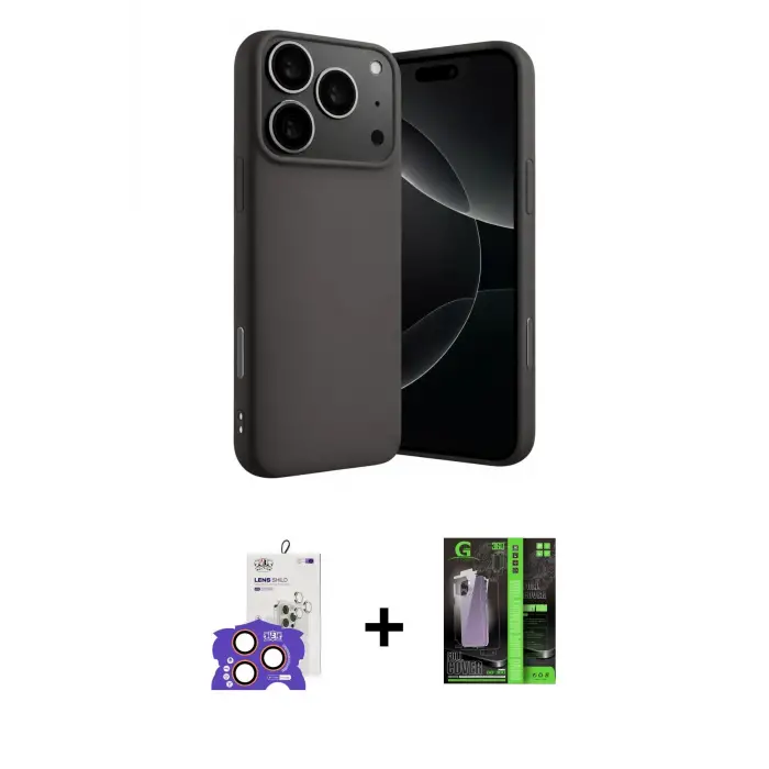ieg™ iPhone 17 Pro Max Kılıf Ahenk Serisi - Siyah 360 Mat Full Body Arka Koruyucu + Bilvis Titan Kamera Lens - TU
