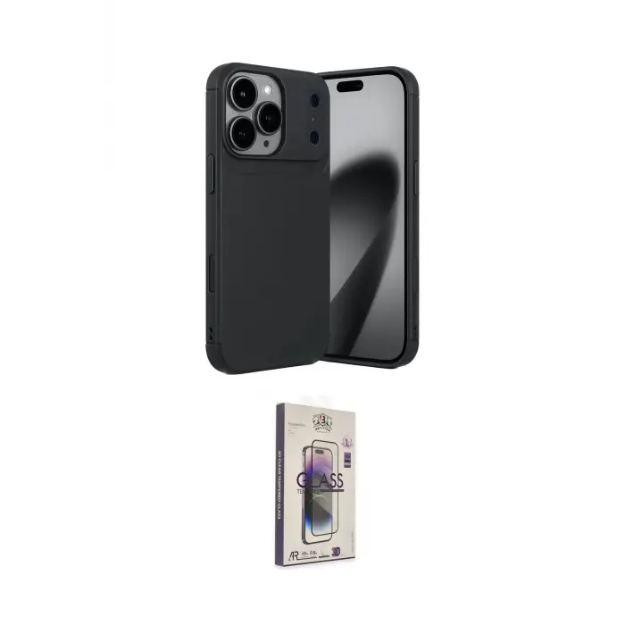 ieg™ iPhone 17 Pro Max Kılıf Eksen Form Prime - Siyah Bilvis 3D Cam Ekran Koruyucu