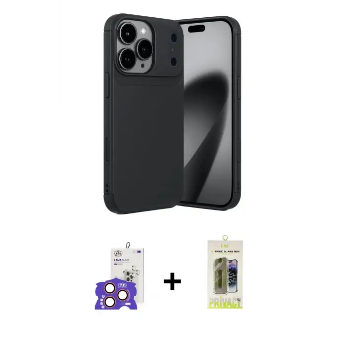 ieg™ iPhone 17 Pro Max Kılıf Eksen Form Prime - Siyah Joko Magic 5D Hayalet Cam + Bilvis Titan Kamera Lens - TU