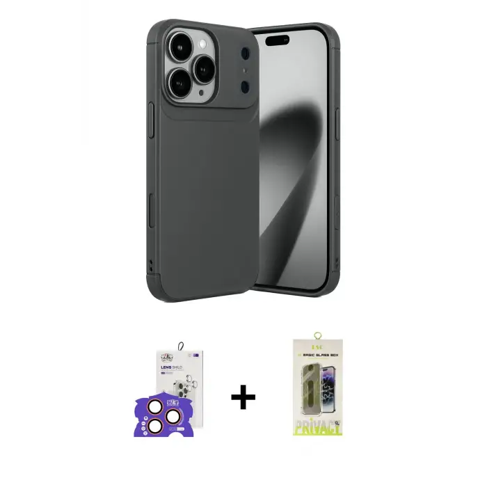 ieg™ iPhone 17 Pro Max Kılıf Eksen Form Prime - Siyah Joko Magic 5D Hayalet Cam + Bilvis Titan Kamera Lens - TU
