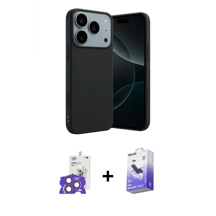 ieg™ iPhone 17 Pro Max Kılıf Kozmos Yansıma Özel Seri - Siyah Bilvis 5in1 5D Magic Hayalet Cam Ekran Koruyucu + Bilvis Titan Kamera Lens - TU