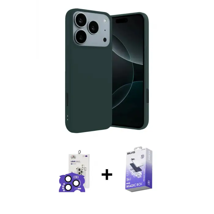 ieg™ iPhone 17 Pro Max Kılıf Kozmos Yansıma Özel Seri - Siyah Bilvis 5in1 5D Magic Hayalet Cam Ekran Koruyucu + Bilvis Titan Kamera Lens - LT