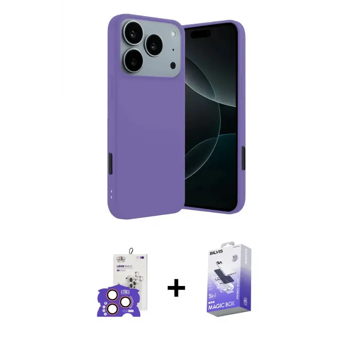 ieg™ iPhone 17 Pro Max Kılıf Kozmos Yansıma Özel Seri - Siyah Bilvis 5in1 5D Magic Hayalet Cam Ekran Koruyucu + Bilvis Titan Kamera Lens - TU
