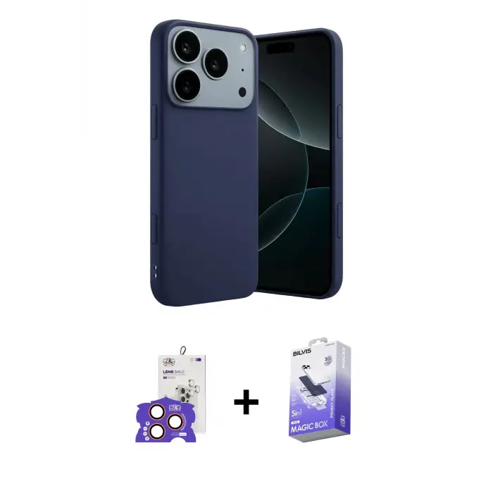 ieg™ iPhone 17 Pro Max Kılıf Kozmos Yansıma Özel Seri - Siyah Bilvis 5in1 5D Magic Hayalet Cam Ekran Koruyucu + Bilvis Titan Kamera Lens - TU