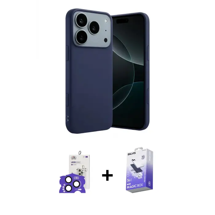ieg™ iPhone 17 Pro Max Kılıf Kozmos Yansıma Özel Seri - Siyah Bilvis 5in1 5D Magic Hayalet Cam Ekran Koruyucu + Bilvis Titan Kamera Lens - LT