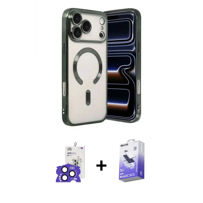 ieg™ iPhone 17 Pro Max Kılıf Nova Işık Özel Seri - Siyah Bilvis 5in1 5D Magic Hayalet Cam Ekran Koruyucu + Bilvis Titan Kamera Lens - LT