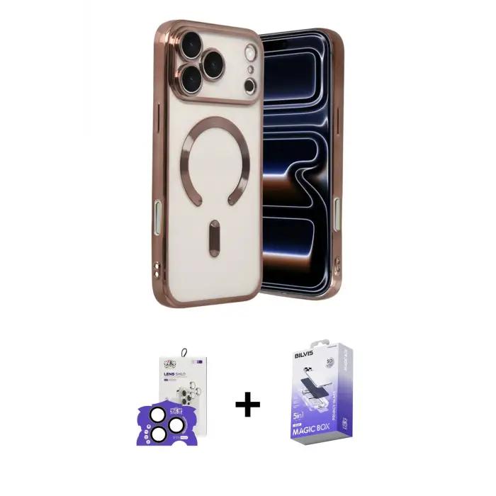 ieg™ iPhone 17 Pro Max Kılıf Nova Işık Özel Seri - Siyah Bilvis 5in1 5D Magic Hayalet Cam Ekran Koruyucu + Bilvis Titan Kamera Lens - NLGY