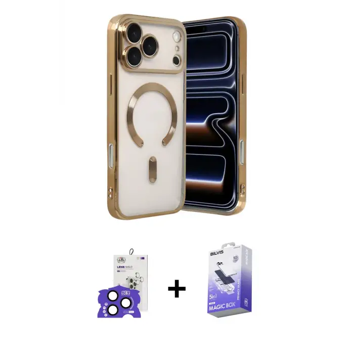 ieg™ iPhone 17 Pro Max Kılıf Nova Işık Özel Seri - Siyah Bilvis 5in1 5D Magic Hayalet Cam Ekran Koruyucu + Bilvis Titan Kamera Lens - LT