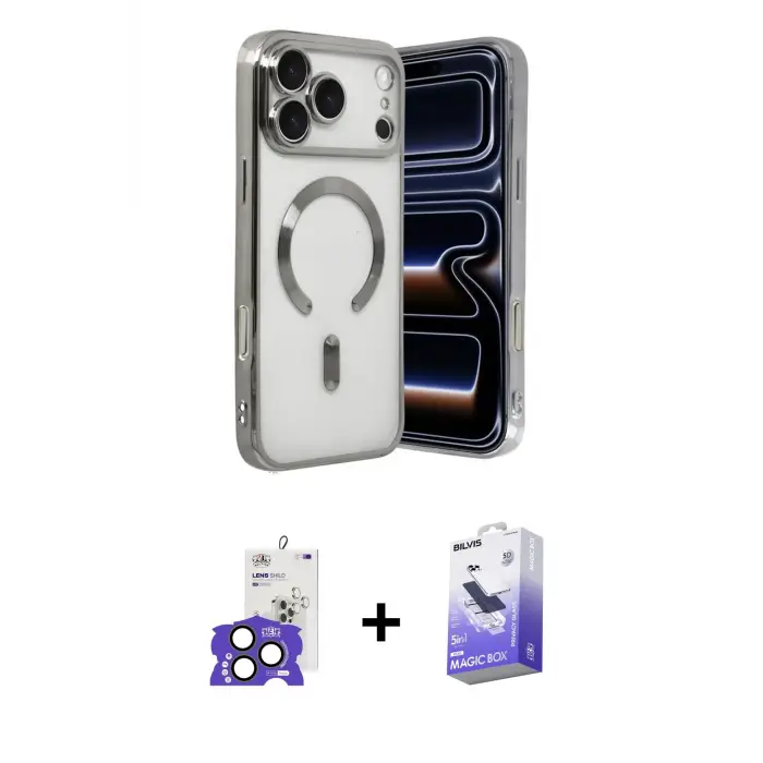 ieg™ iPhone 17 Pro Max Kılıf Nova Işık Özel Seri - Siyah Bilvis 5in1 5D Magic Hayalet Cam Ekran Koruyucu + Bilvis Titan Kamera Lens - NLGY