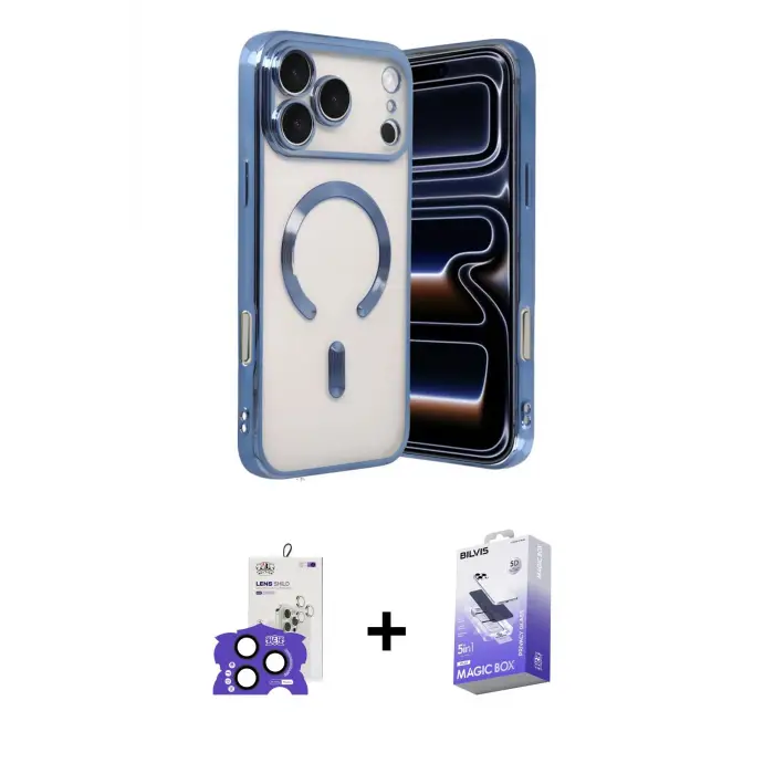 ieg™ iPhone 17 Pro Max Kılıf Nova Işık Özel Seri - Siyah Bilvis 5in1 5D Magic Hayalet Cam Ekran Koruyucu + Bilvis Titan Kamera Lens - LT