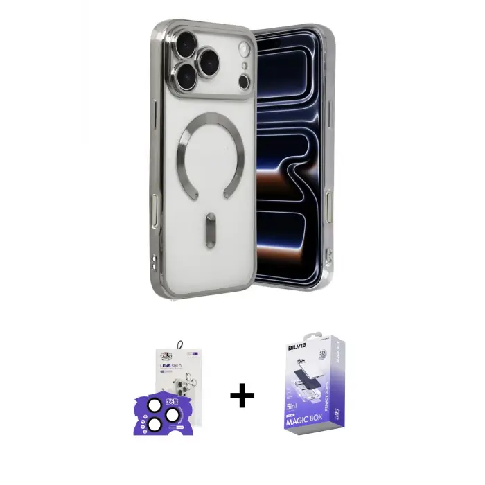 ieg™ iPhone 17 Pro Max Kılıf Nova Işık Özel Seri - Siyah Bilvis 5in1 5D Magic Hayalet Cam Ekran Koruyucu + Bilvis Titan Kamera Lens - LT