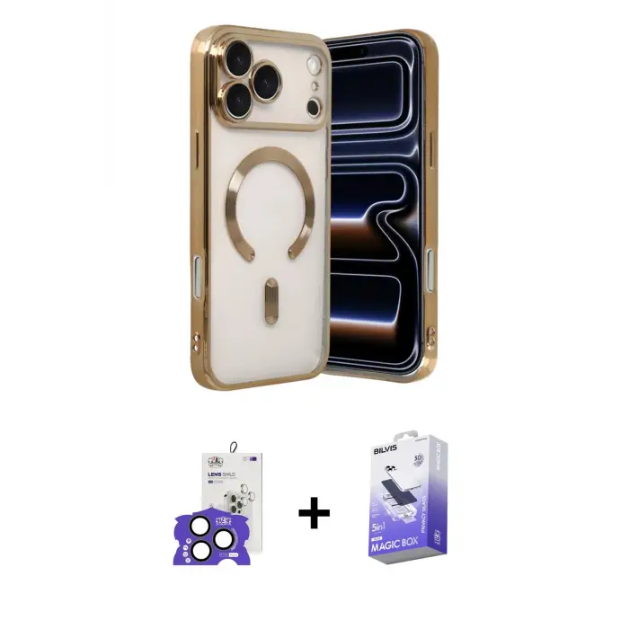 ieg™ iPhone 17 Pro Max Kılıf Nova Işık Özel Seri - Siyah Bilvis 5in1 5D Magic Hayalet Cam Ekran Koruyucu + Bilvis Titan Kamera Lens - NLGY