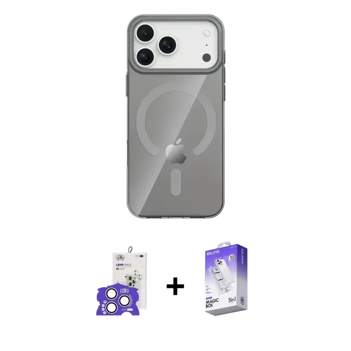 ieg™ iPhone 17 Pro Max Kılıf Pusula Form Özel Seri - Siyah Bilvis 5in1 3D Magic Cam Ekran Koruyucu + Bilvis Titan Kamera Lens - GS
