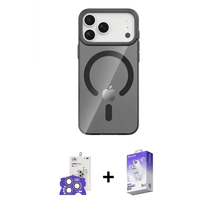 ieg™ iPhone 17 Pro Max Kılıf Pusula Form Özel Seri - Siyah Bilvis 5in1 3D Magic Cam Ekran Koruyucu + Bilvis Titan Kamera Lens - GS