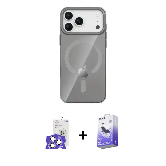 ieg™ iPhone 17 Pro Max Kılıf Pusula Form Özel Seri - Siyah Bilvis 5in1 5D Magic Hayalet Cam Ekran Koruyucu + Bilvis Titan Kamera Lens - GS