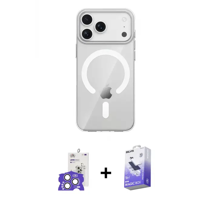 ieg™ iPhone 17 Pro Max Kılıf Pusula Form Özel Seri - Siyah Bilvis 5in1 5D Magic Hayalet Cam Ekran Koruyucu + Bilvis Titan Kamera Lens - GS