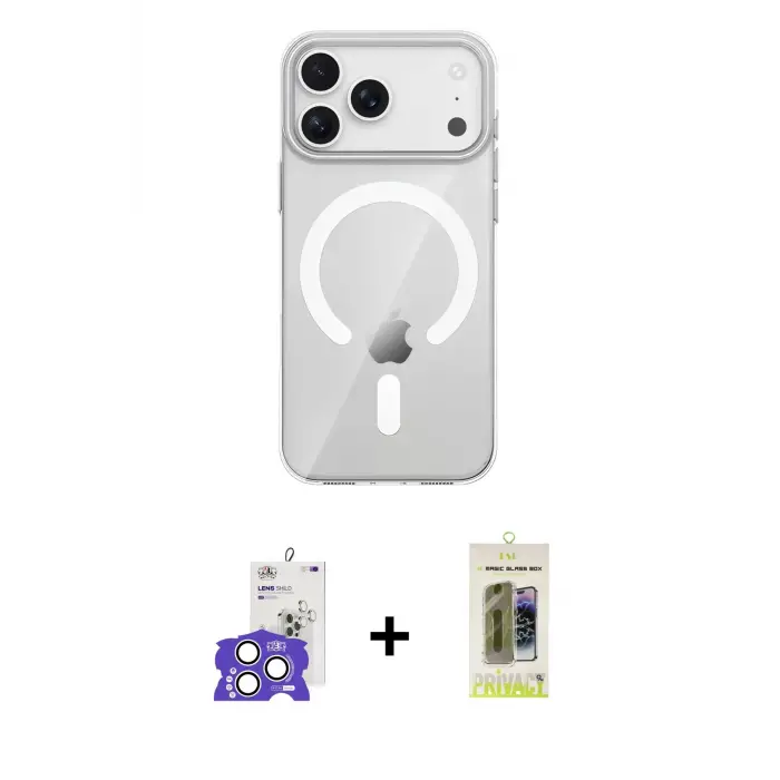 ieg™ iPhone 17 Pro Max Kılıf Pusula Form Özel Seri - Siyah Joko Magic 5D Hayalet Cam + Bilvis Titan Kamera Lens - GS