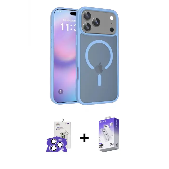 ieg™ iPhone 17 Pro Max Kılıf Siluet Minimal Prime - Siyah Bilvis 5in1 3D Magic Cam Ekran Koruyucu + Bilvis Titan Kamera Lens - GS